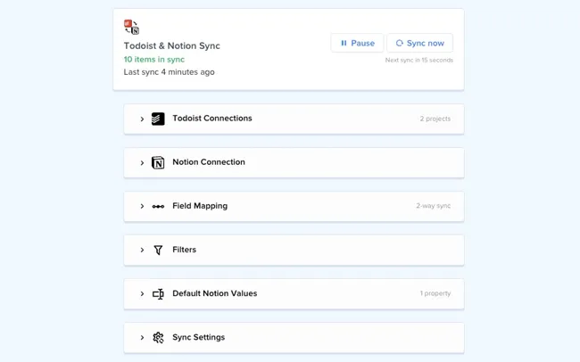 Todoist & Notion sync setup