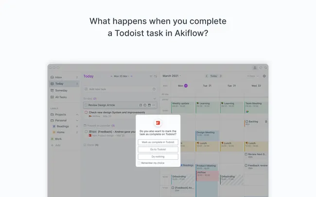What happens when you complete a Todoist task in Akiflow?