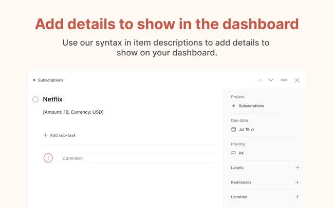 Add details to show in the dashboard