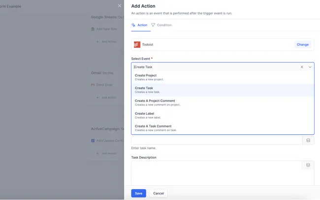 Todoist'te iş akışlarını otomatikleştirmek için etkinlikleri seç