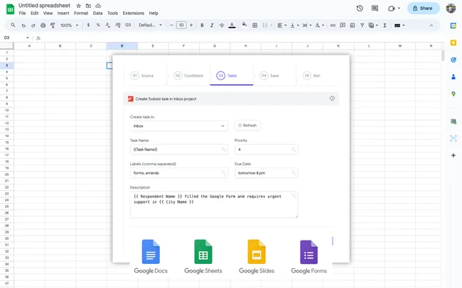 Create Todoist tasks directly from Google Sheets