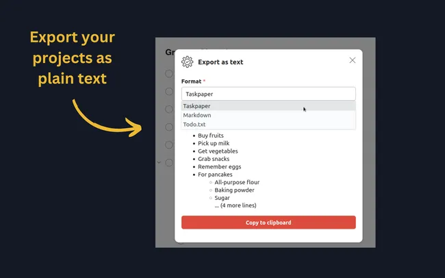 Exportiere Projekte als Text