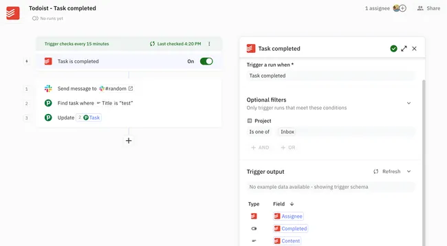 Relay.app automatically send Slack message for completed Todoist tasks