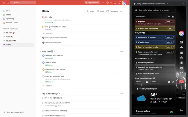 Todoist browser sidebar