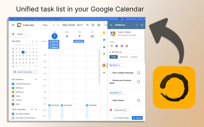 View all your Todoist tasks alongside your events in Google Calendar
