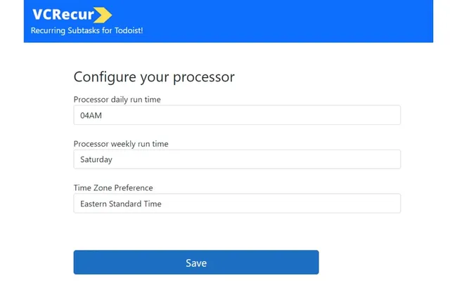 VCRecur configuration