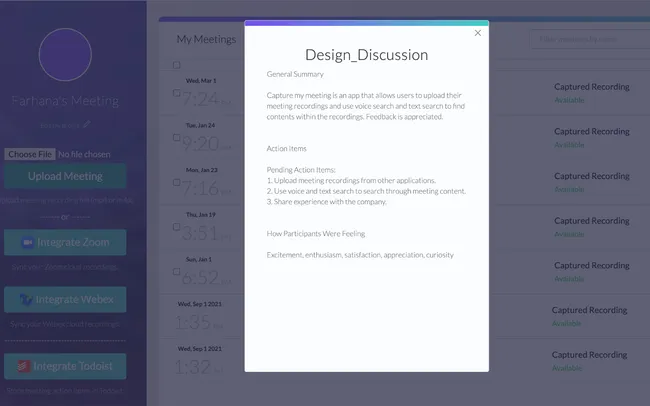 Meeting notes in CaptureMyMeeting