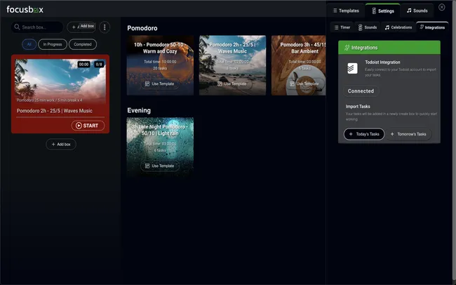 Интеграция Todoist и FocusBox