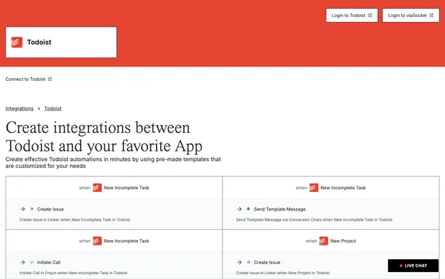 Create integrations between Todoist and your favorite App